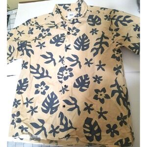 Katin Beige Button-Down Shirt with Navy Tropical Print